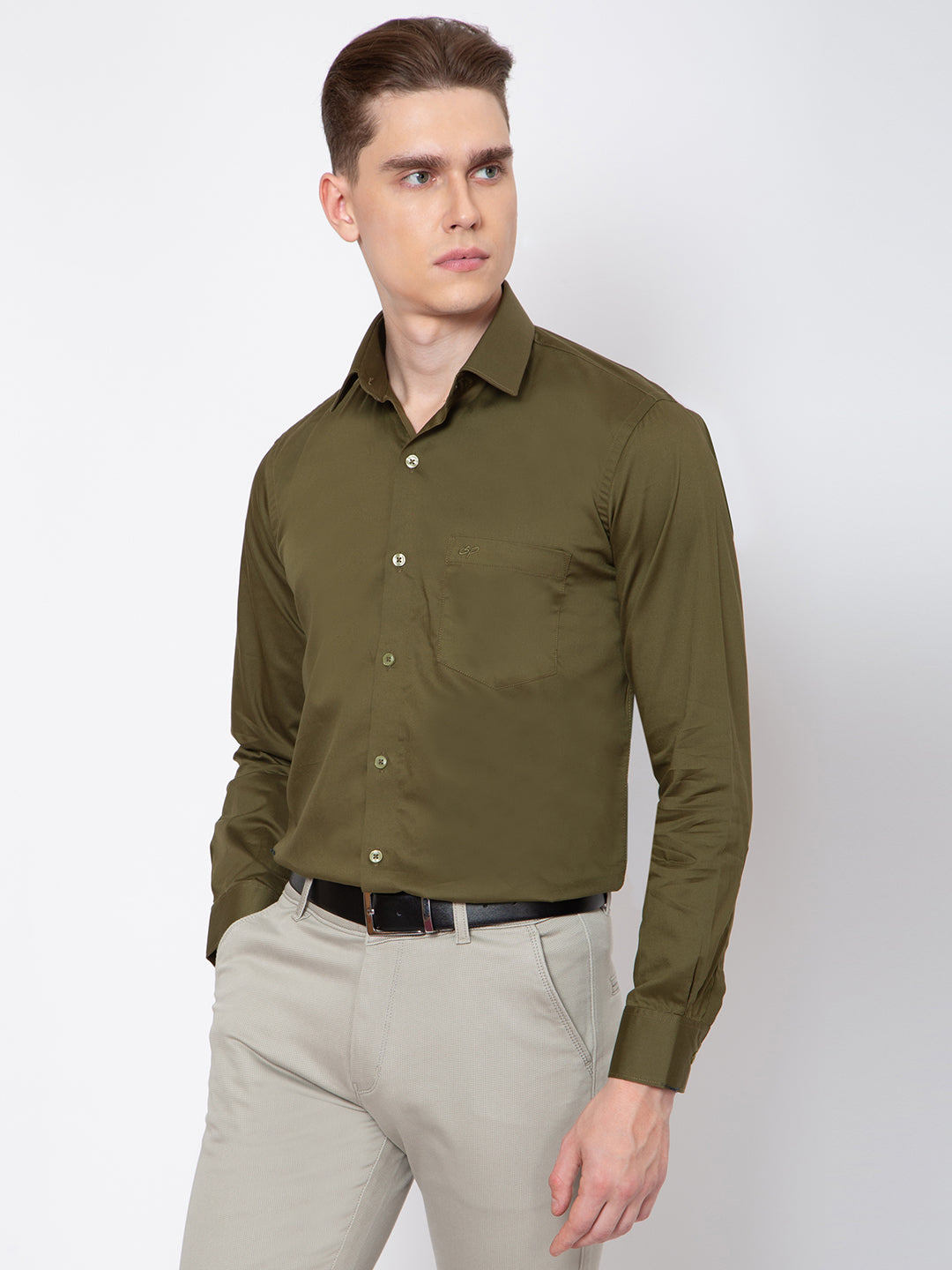 Mens Solid Green Color Shirt