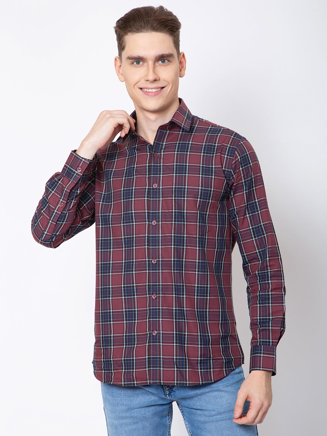 Mens Indigo Check Print Shirt