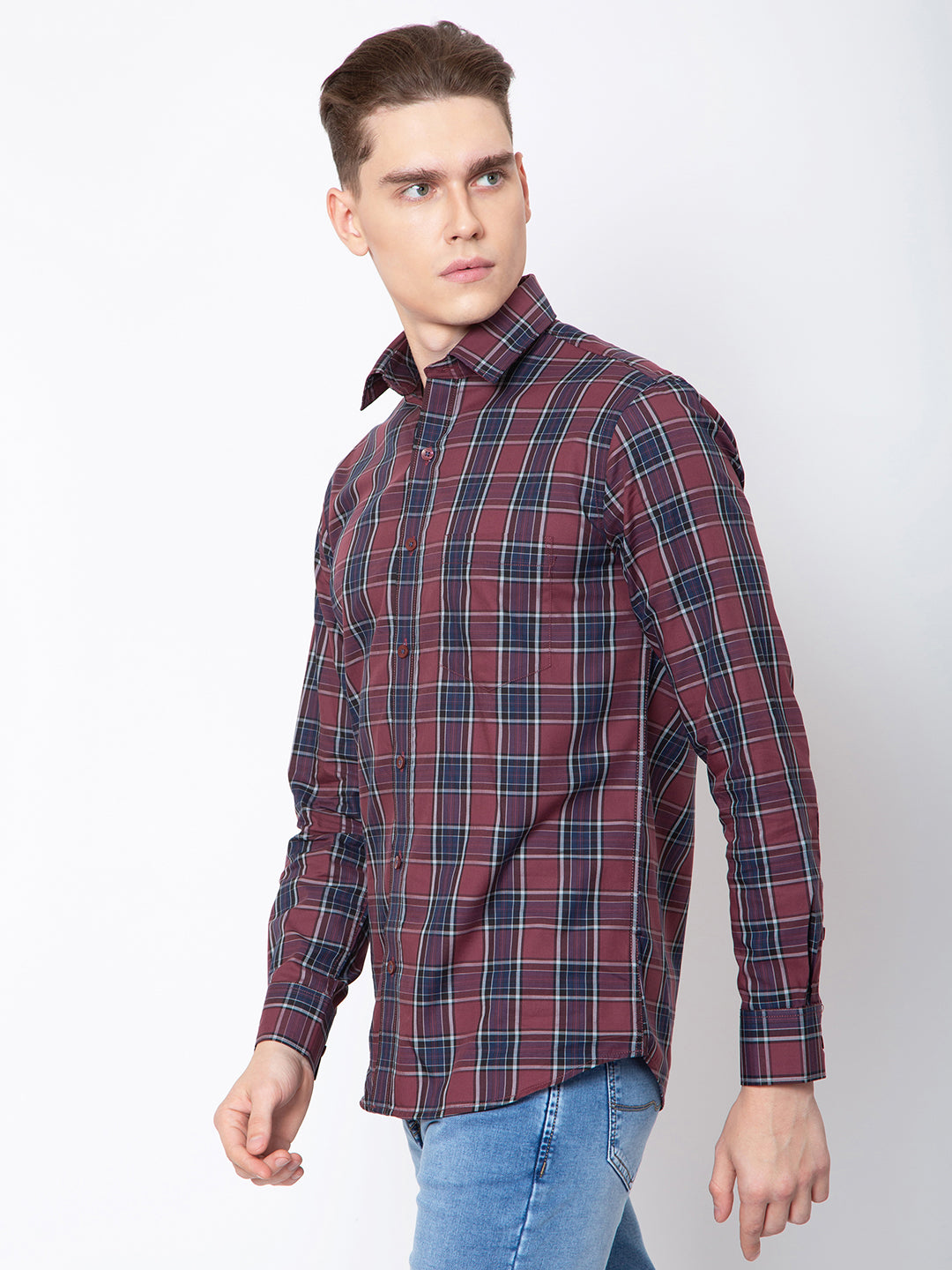 Mens Indigo Check Print Shirt