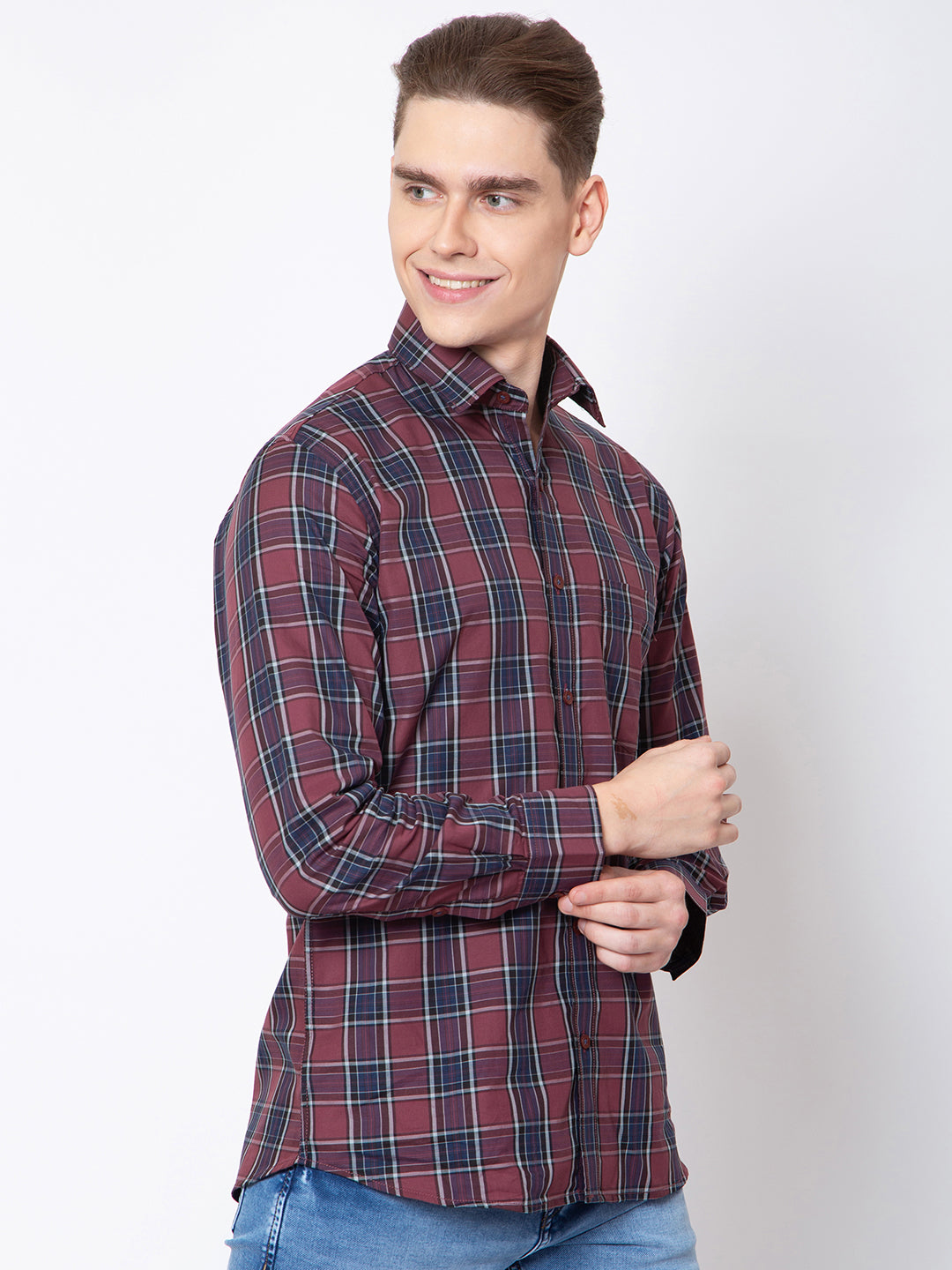 Mens Indigo Check Print Shirt