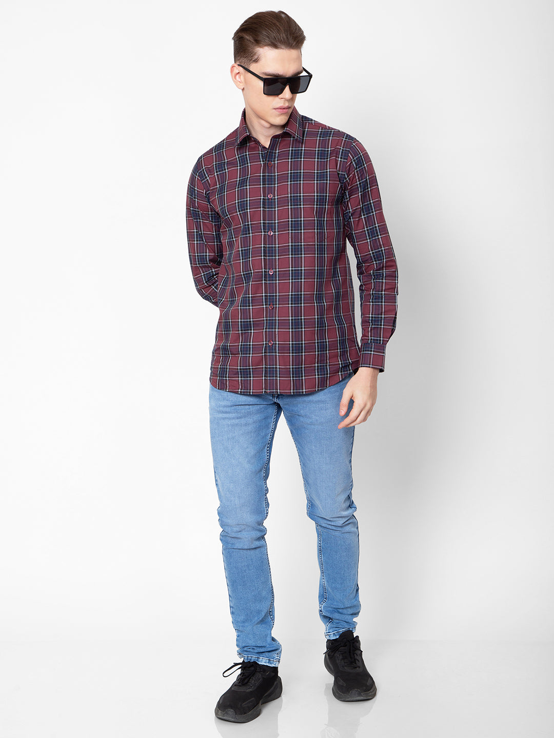 Mens Indigo Check Print Shirt