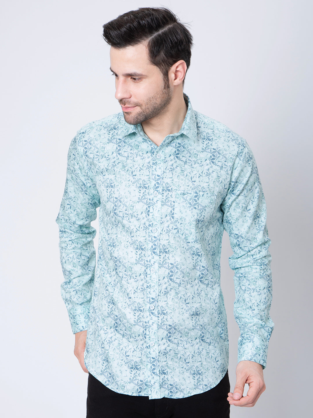 Mens Printed Lt Teal Green Shirt