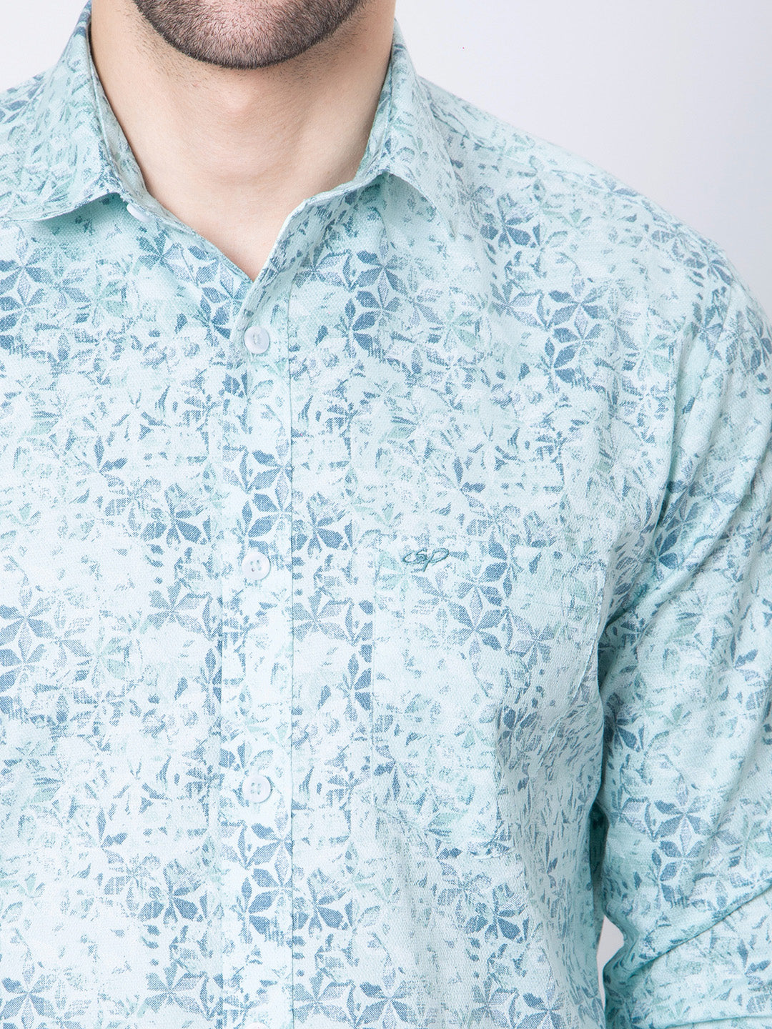 Mens Printed Lt Teal Green Shirt