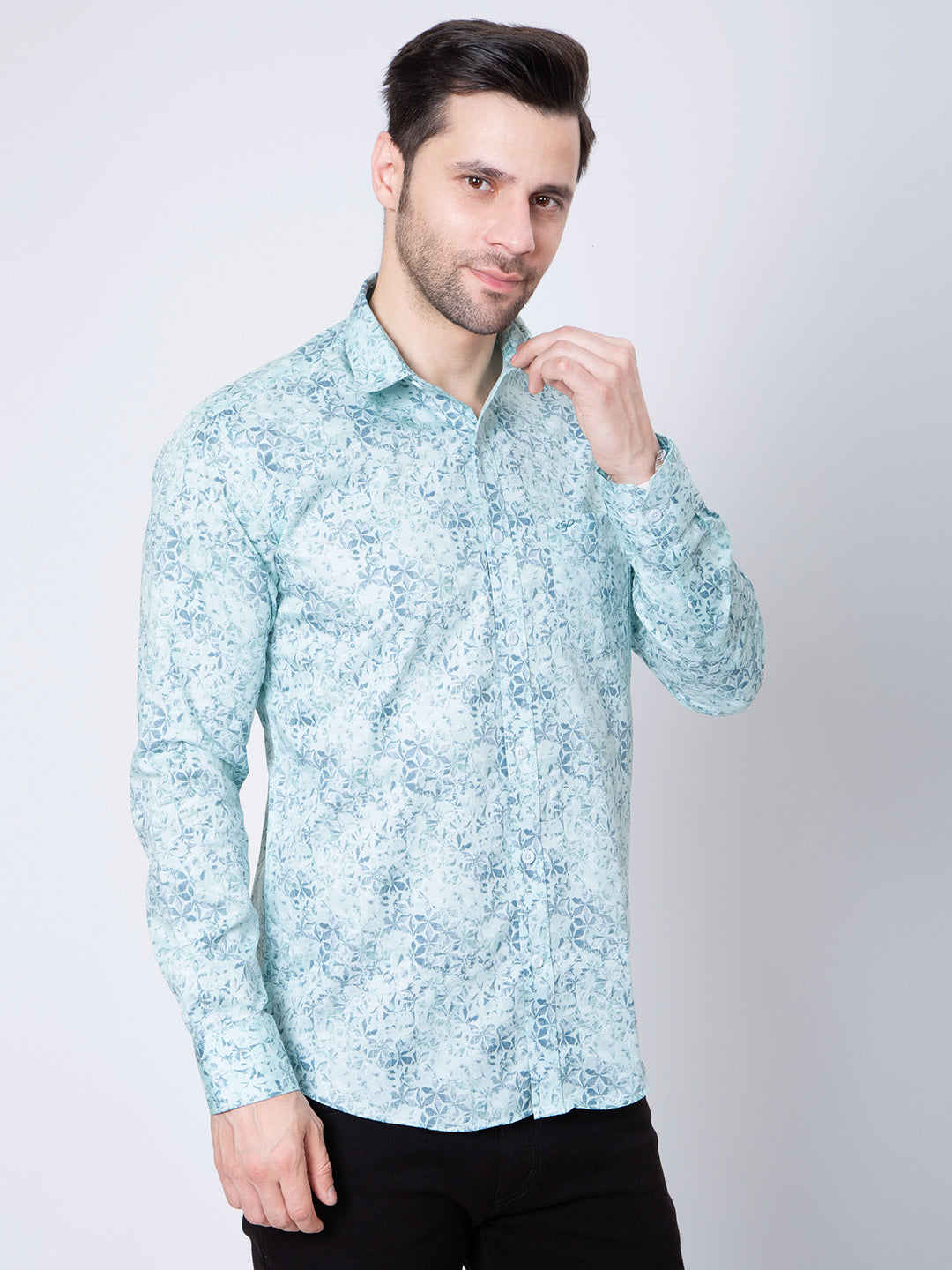 Mens Printed Lt Teal Green Shirt
