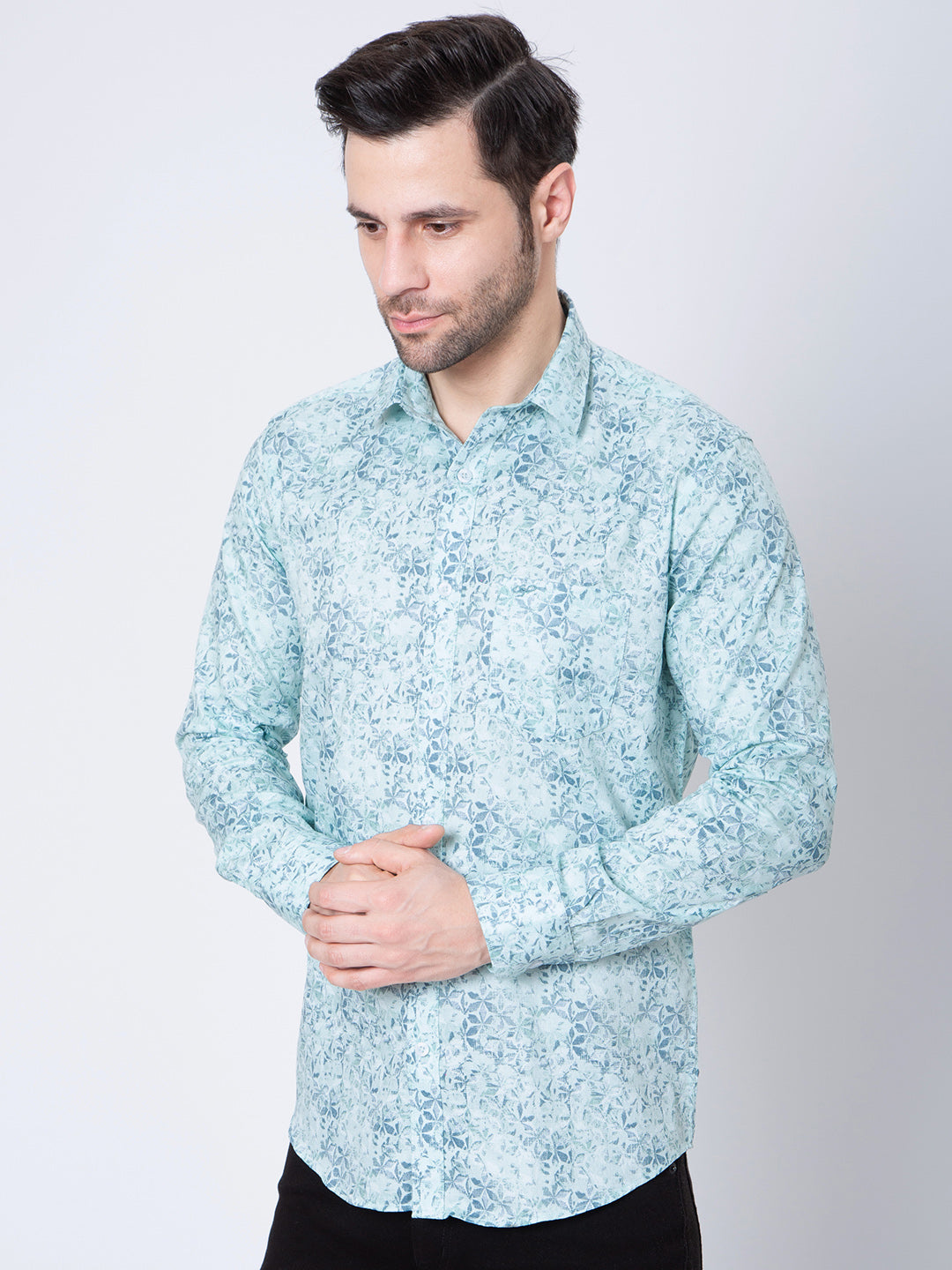 Mens Printed Lt Teal Green Shirt