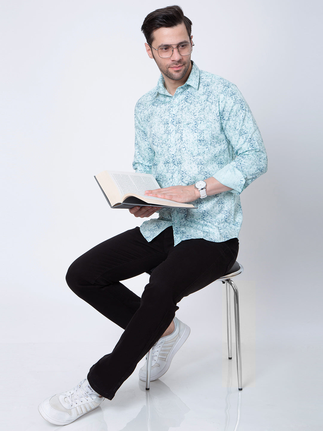 Mens Printed Lt Teal Green Shirt