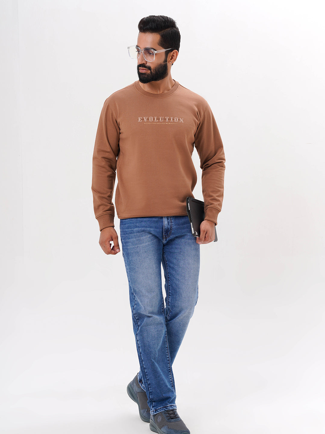Men's Brown Solid  Full Sleeves Sweatshirt