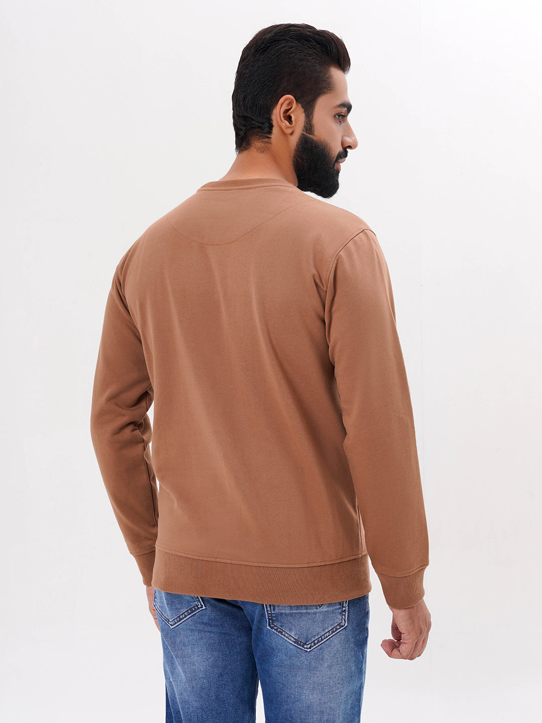 Men's Brown Solid  Full Sleeves Sweatshirt