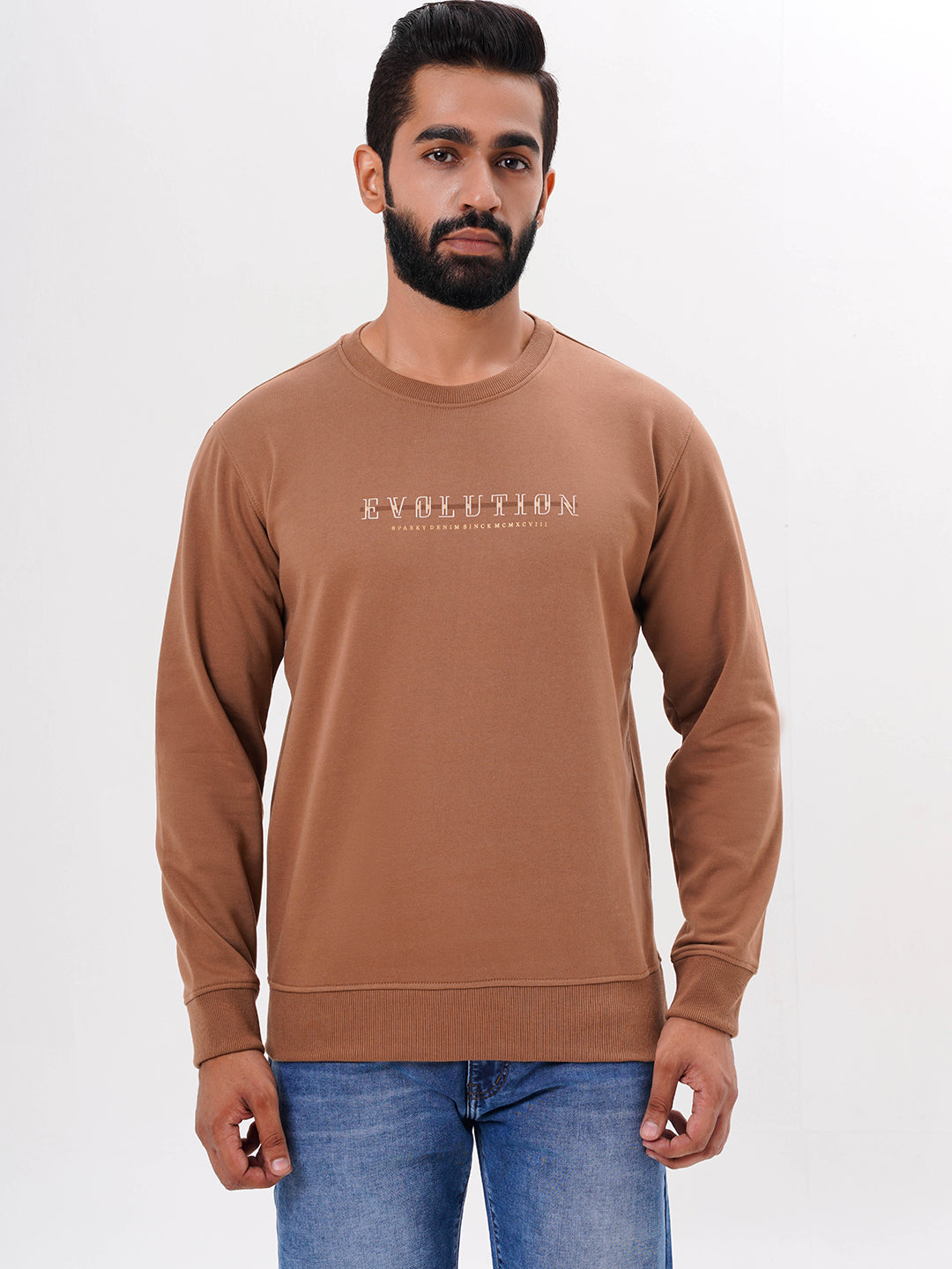 Men's Brown Solid  Full Sleeves Sweatshirt