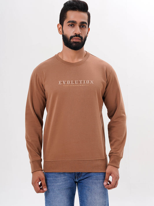 Men's Brown Solid  Full Sleeves Sweatshirt