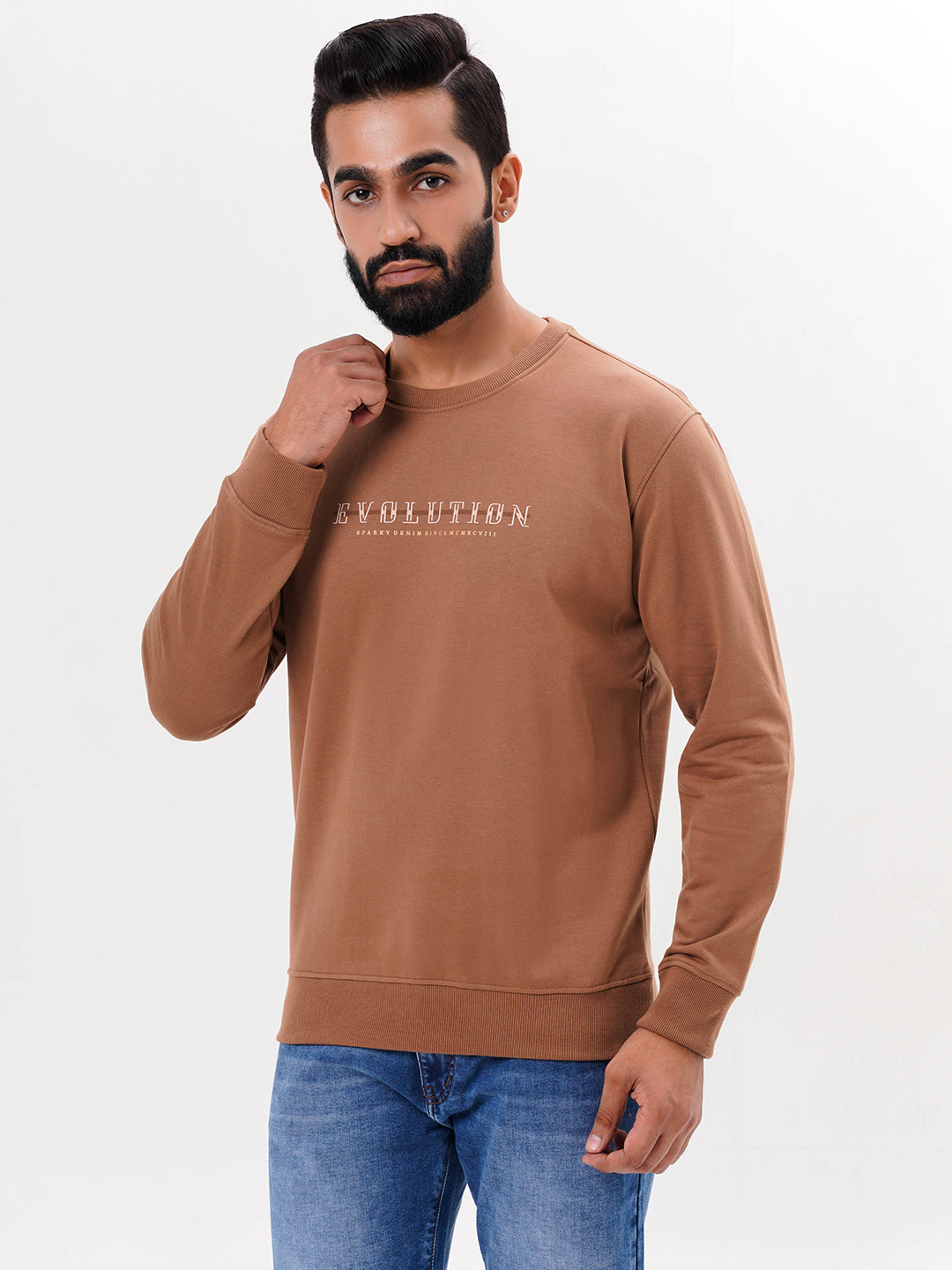 Men's Brown Solid  Full Sleeves Sweatshirt