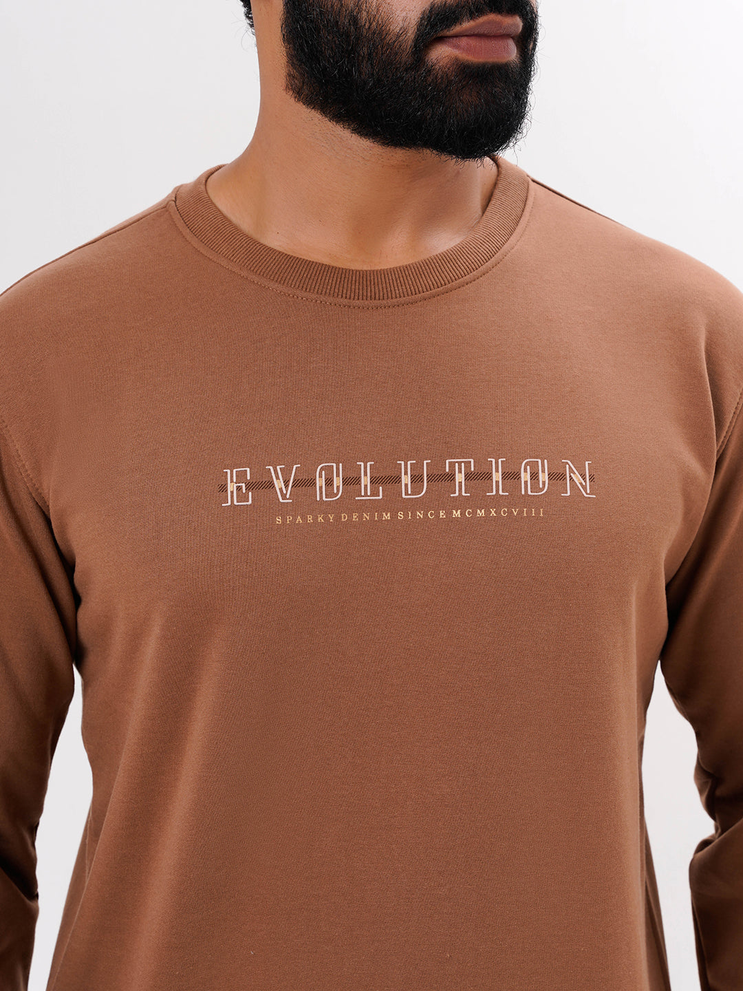 Men's Brown Solid  Full Sleeves Sweatshirt