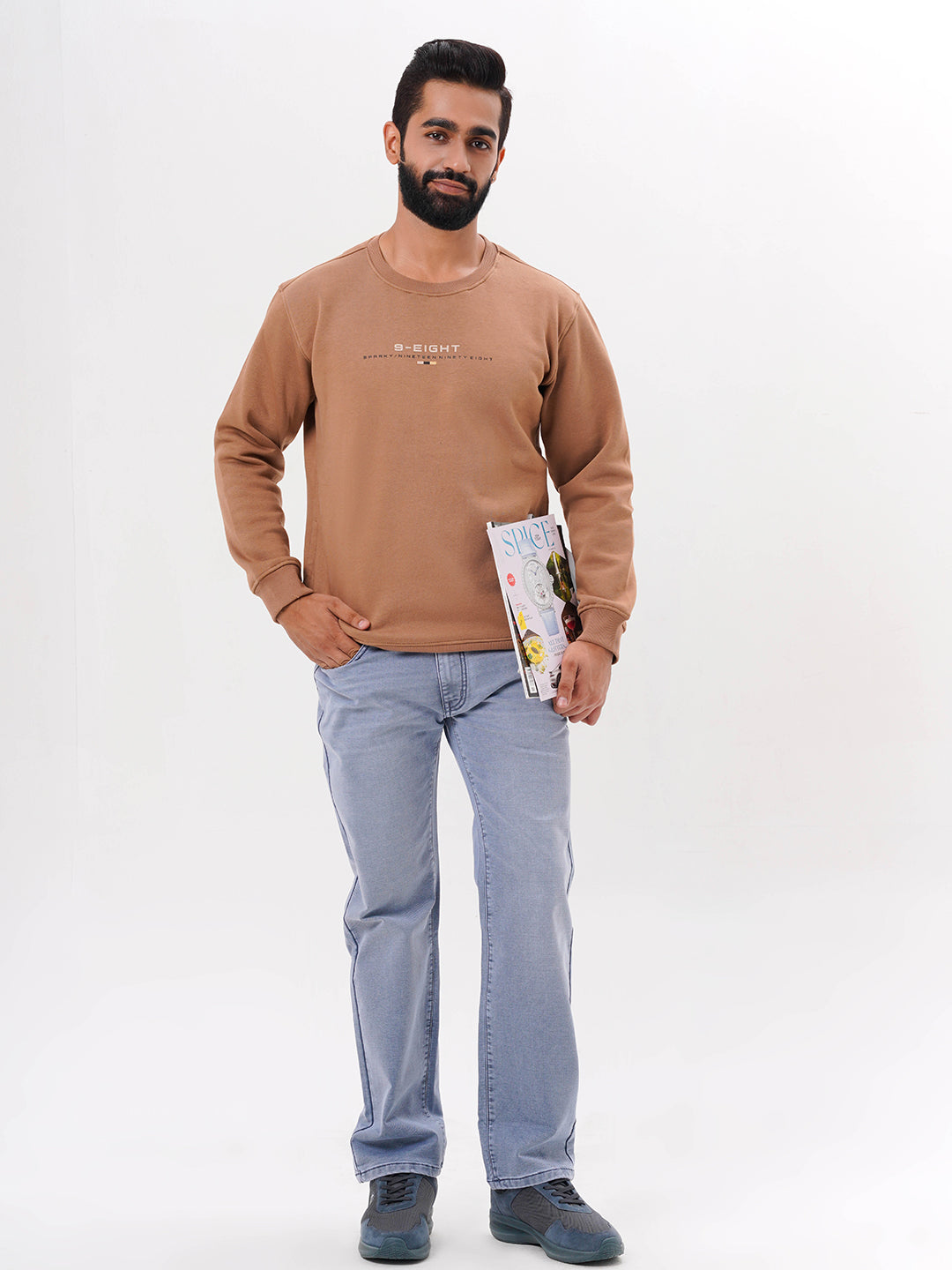 Men's Brown Solid  Full Sleeves Sweatshirt