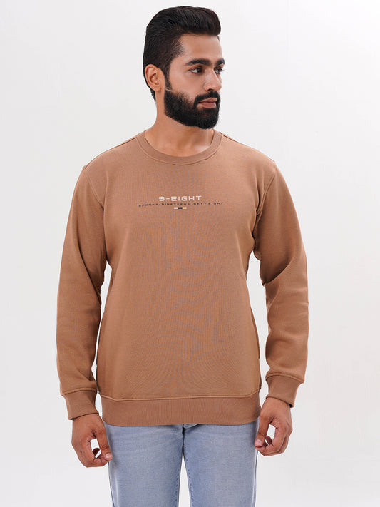 Men's Brown Solid  Full Sleeves Sweatshirt