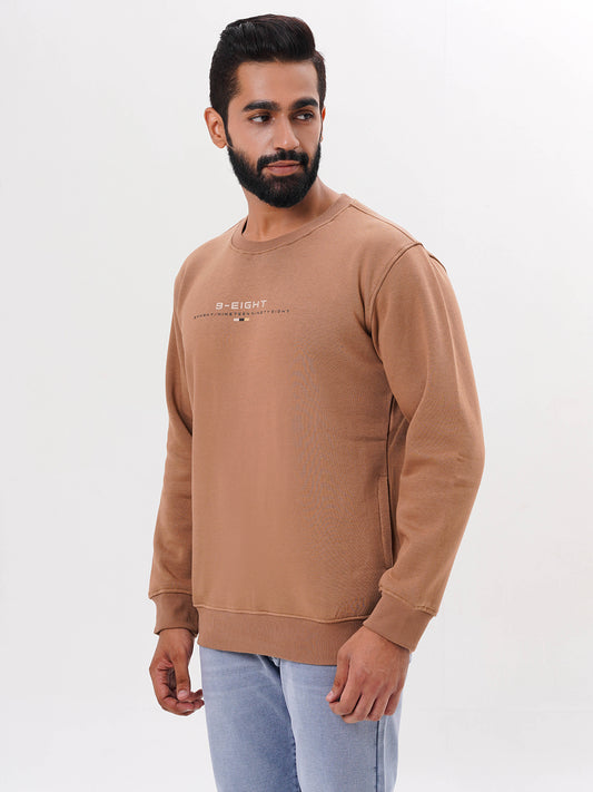 Men's Brown Solid  Full Sleeves Sweatshirt