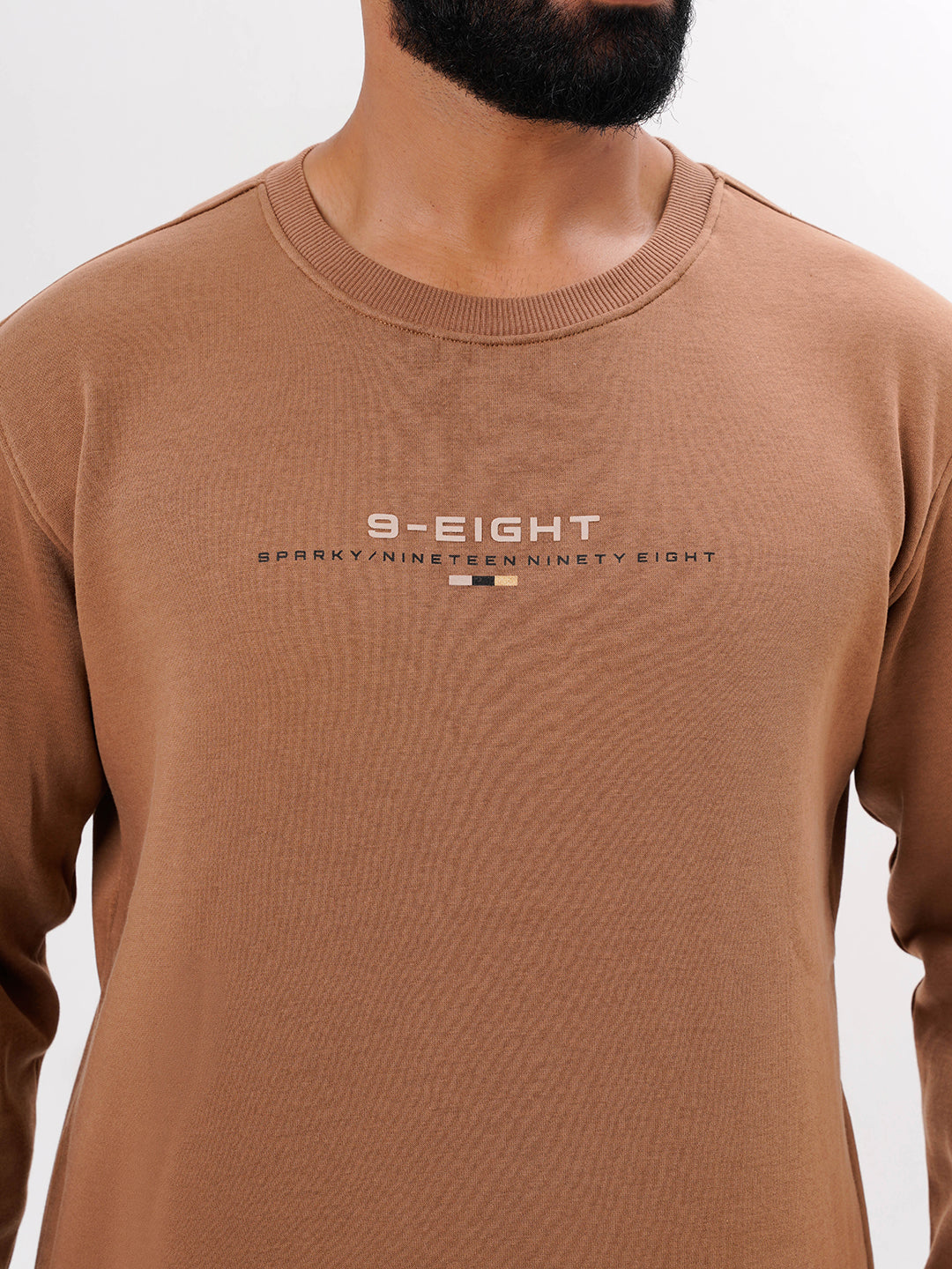 Men's Brown Solid  Full Sleeves Sweatshirt