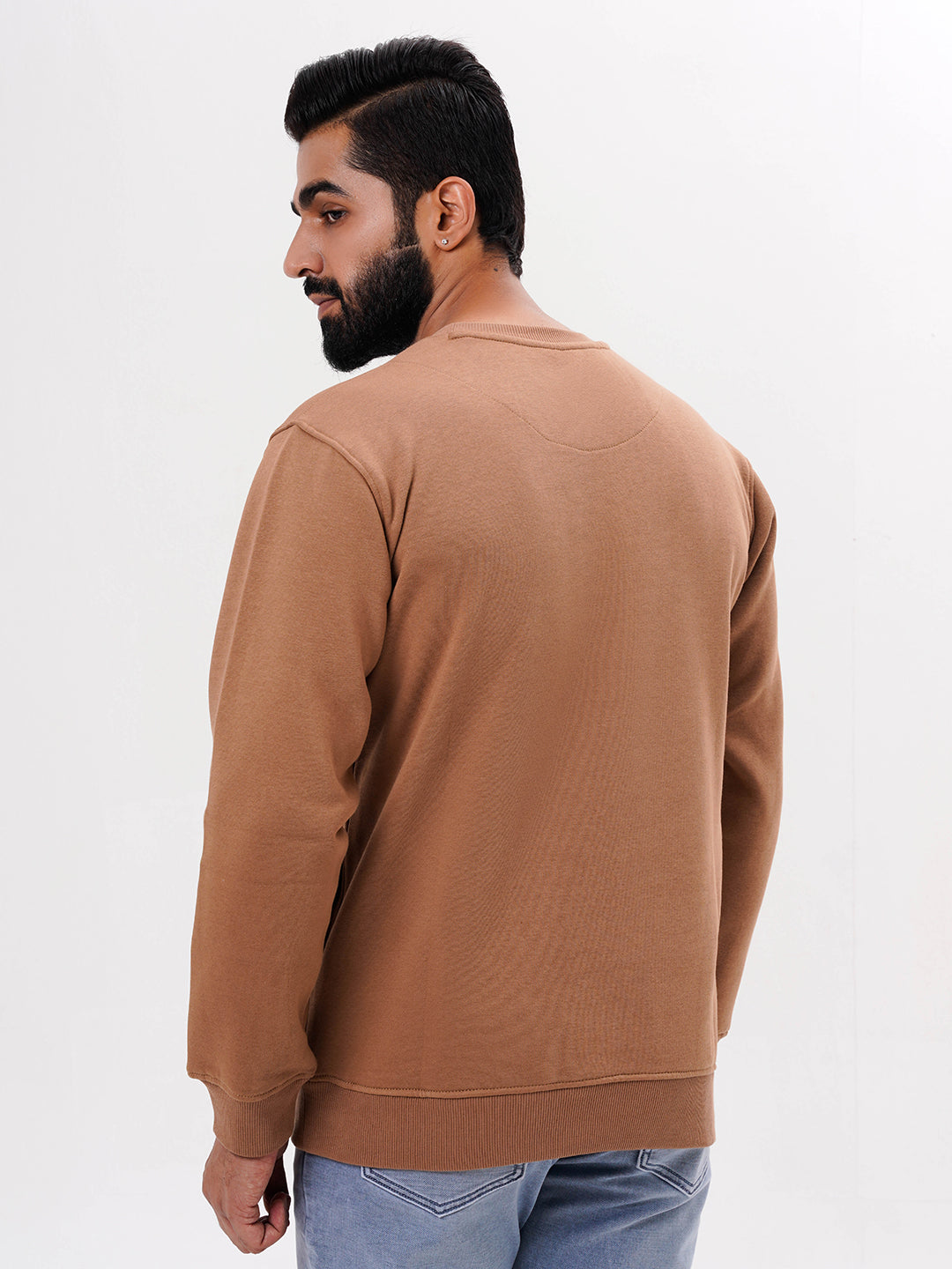 Men's Brown Solid  Full Sleeves Sweatshirt