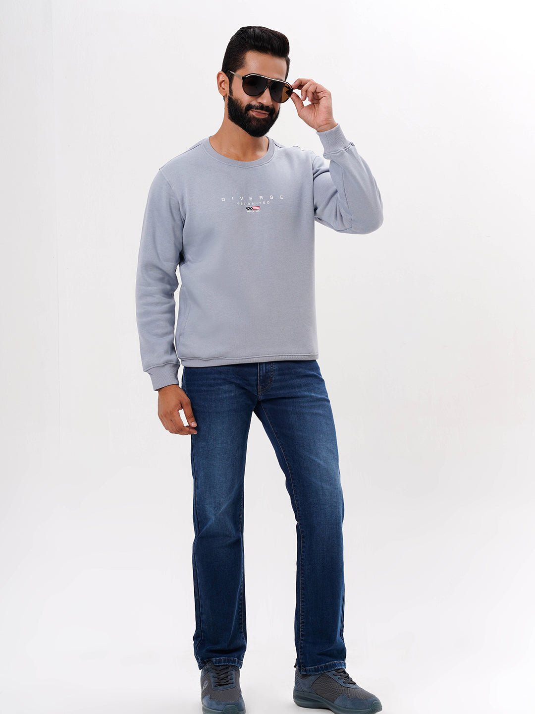 Men's Grey Solid  Full Sleeves Sweatshirt