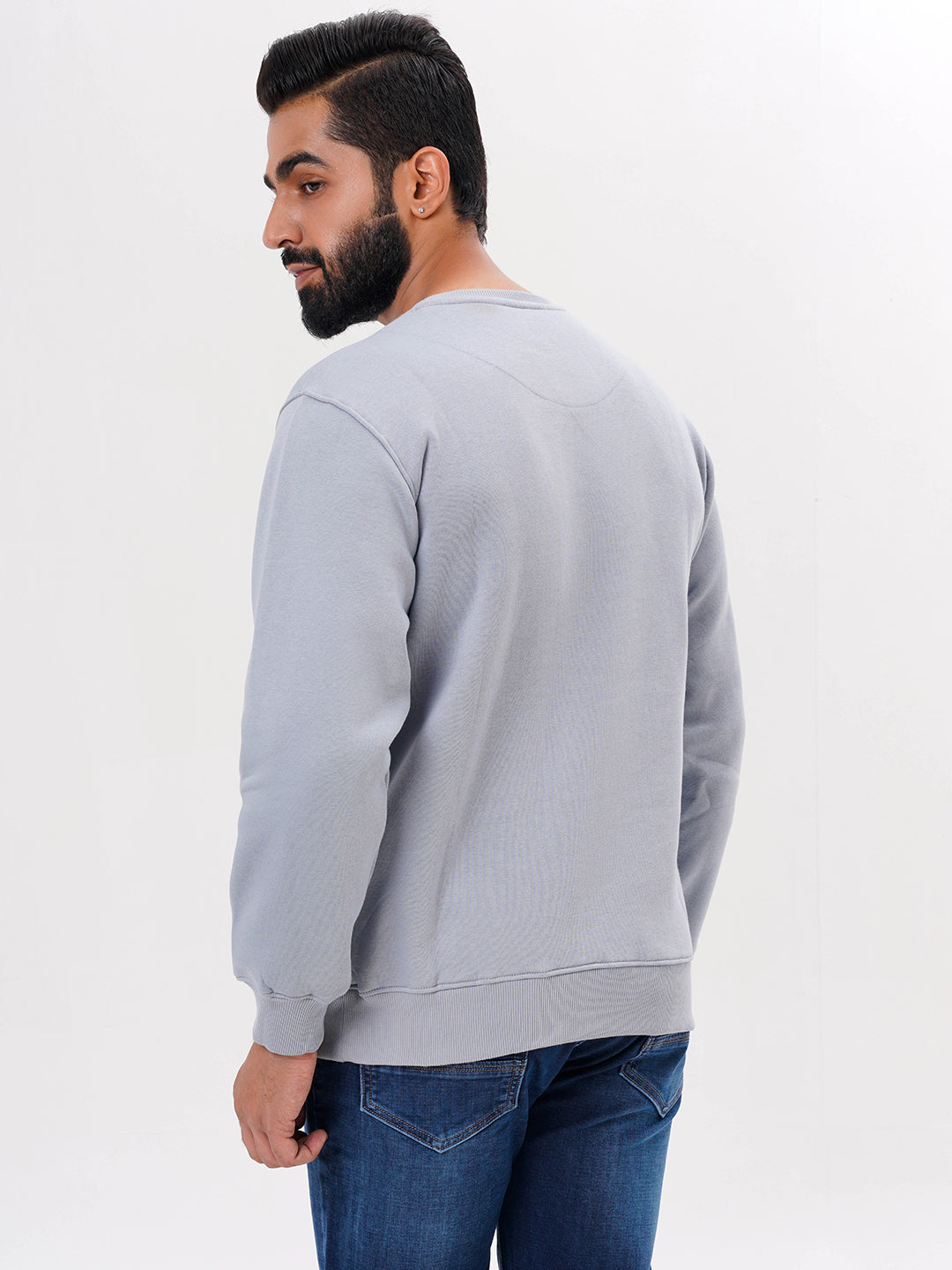 Men's Grey Solid  Full Sleeves Sweatshirt