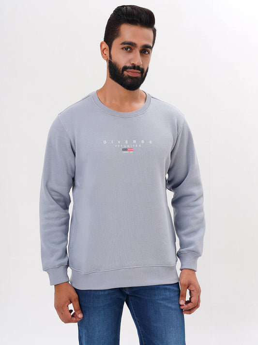 Men's Grey Solid  Full Sleeves Sweatshirt