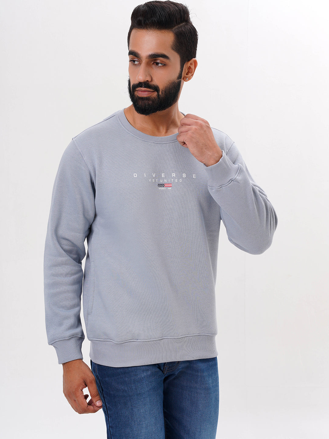 Men's Grey Solid  Full Sleeves Sweatshirt