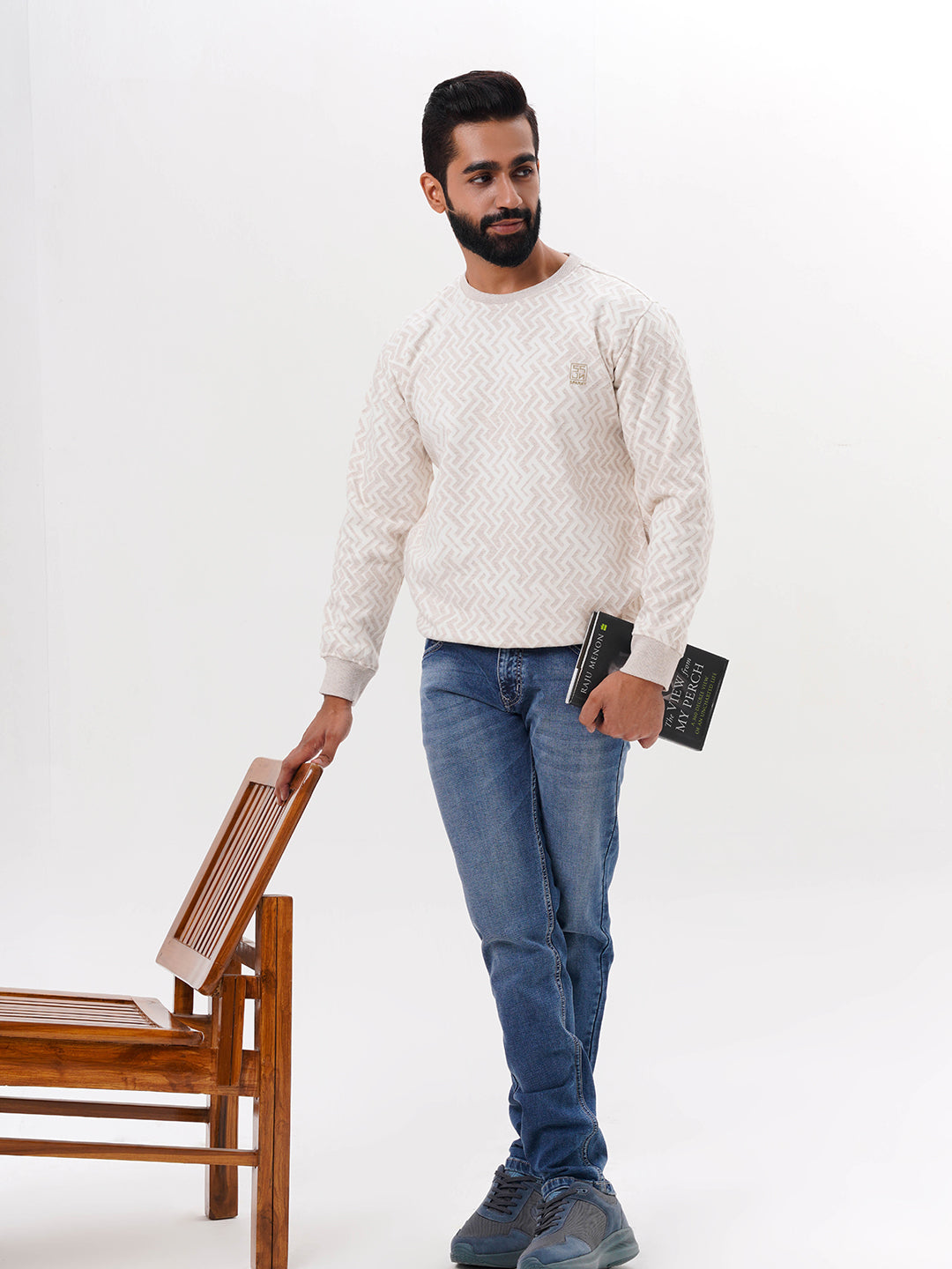 Men's Beige Solid  Full Sleeves Sweatshirt