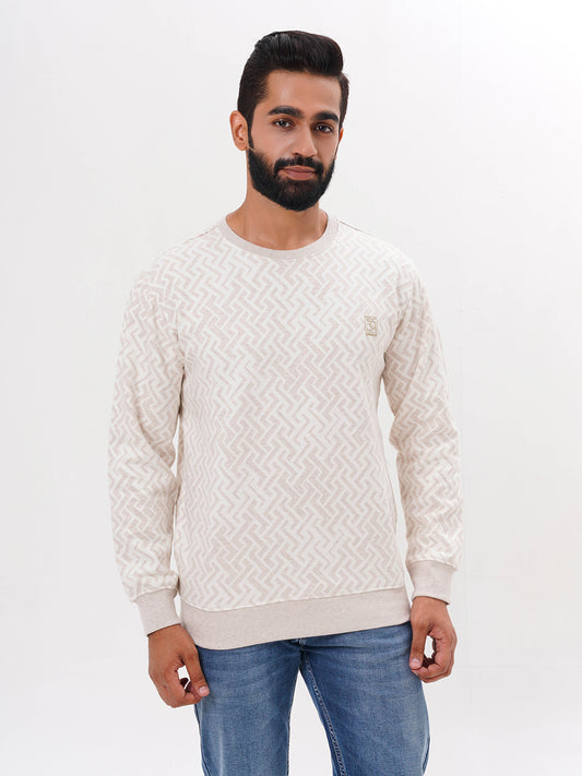 Men's Beige Solid  Full Sleeves Sweatshirt