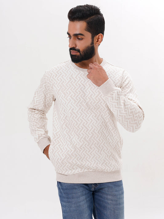 Men's Beige Solid  Full Sleeves Sweatshirt