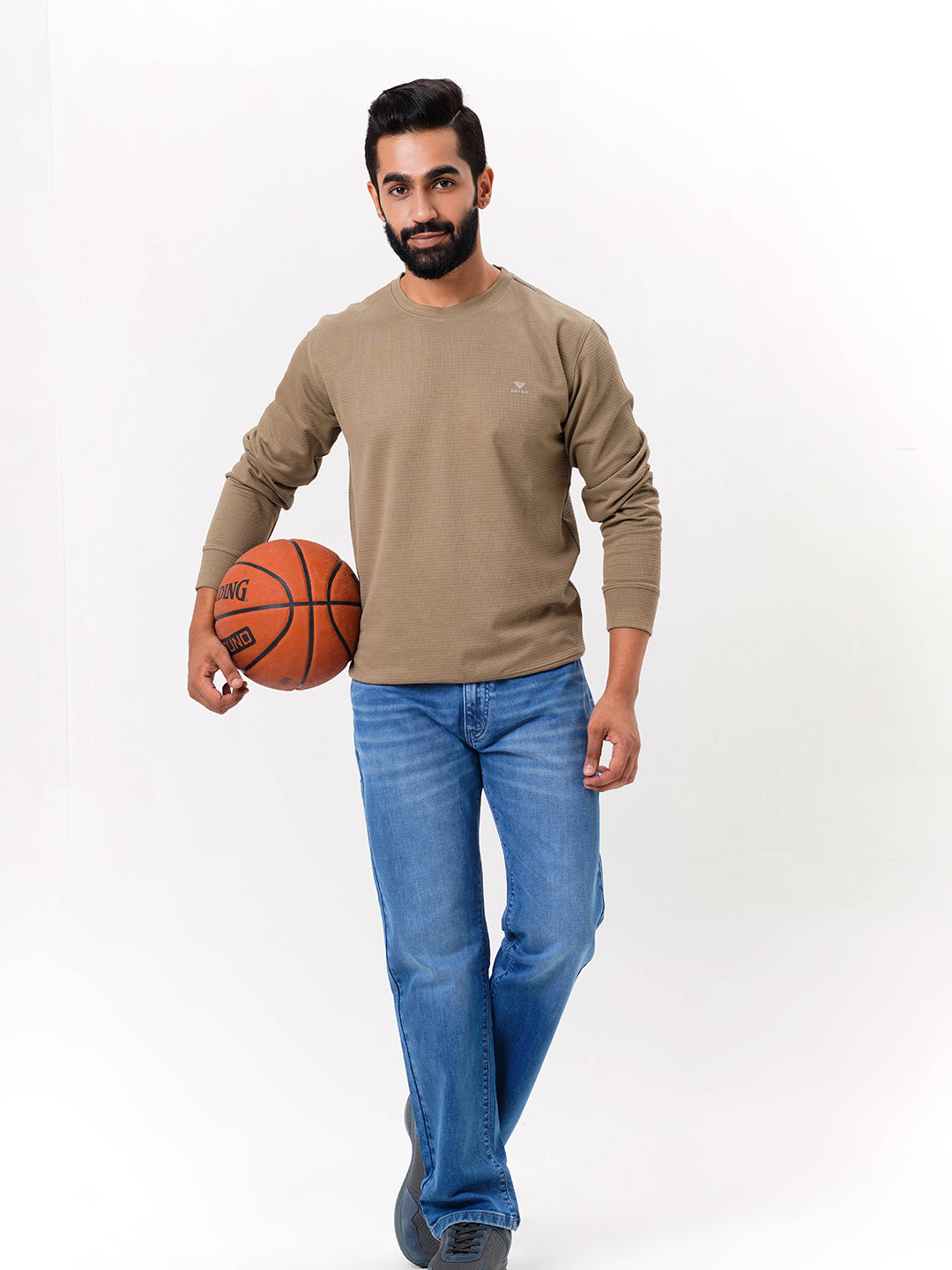 Men's Khaki Solid  Full Sleeves Sweatshirt