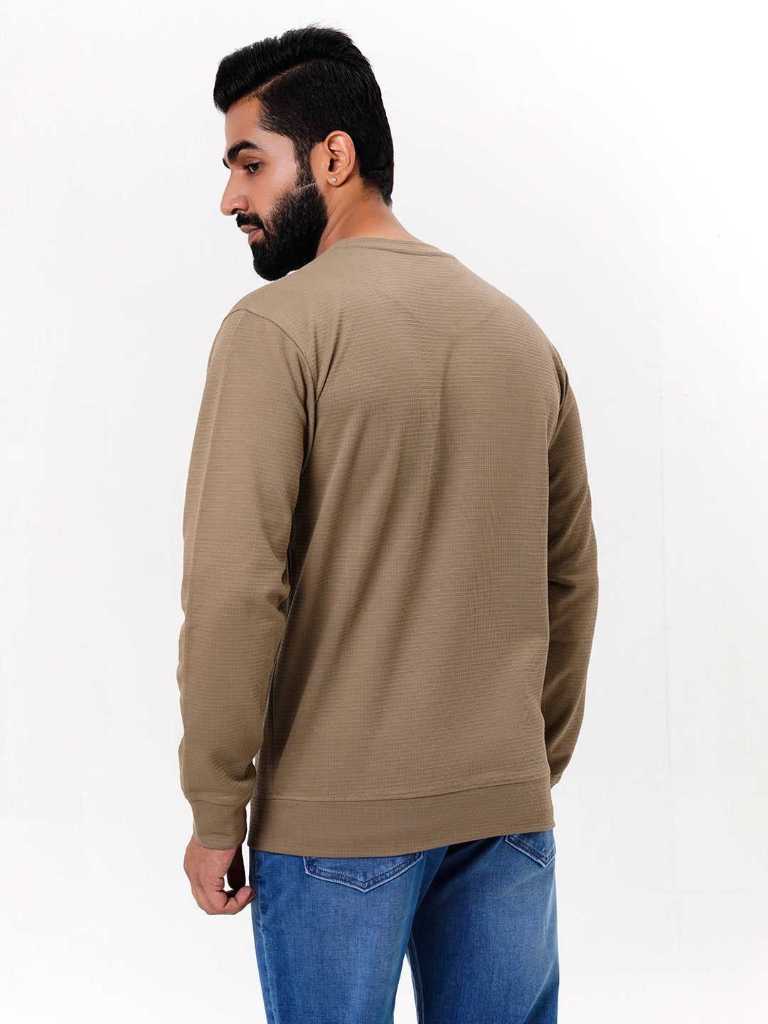 Men's Khaki Solid  Full Sleeves Sweatshirt