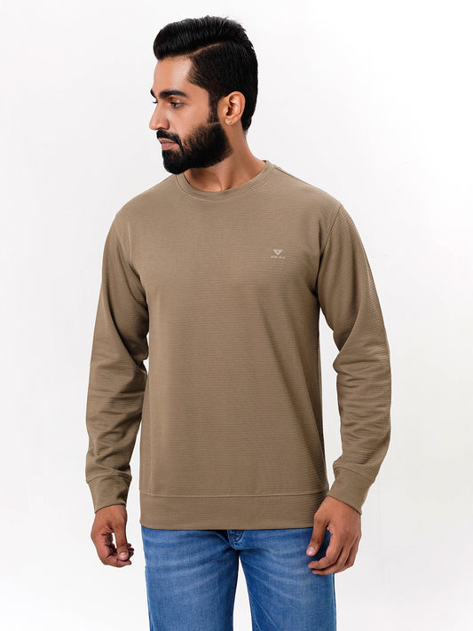 Men's Khaki Solid  Full Sleeves Sweatshirt