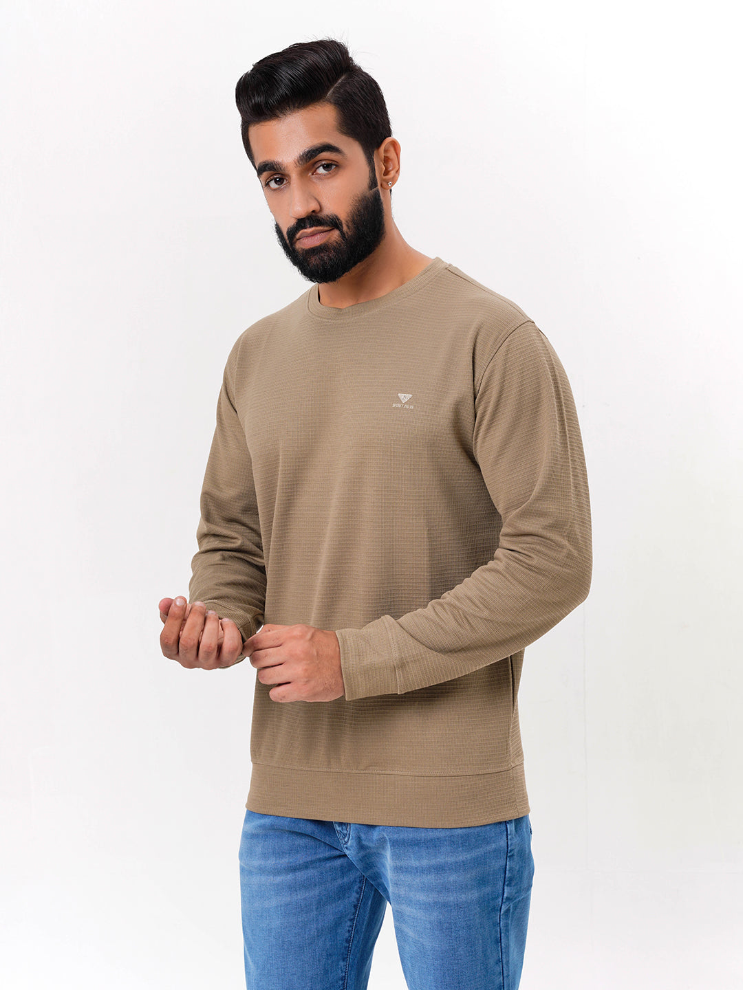 Men's Khaki Solid  Full Sleeves Sweatshirt