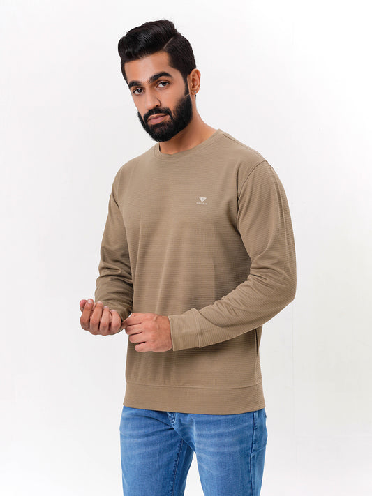 Men's Khaki Solid  Full Sleeves Sweatshirt