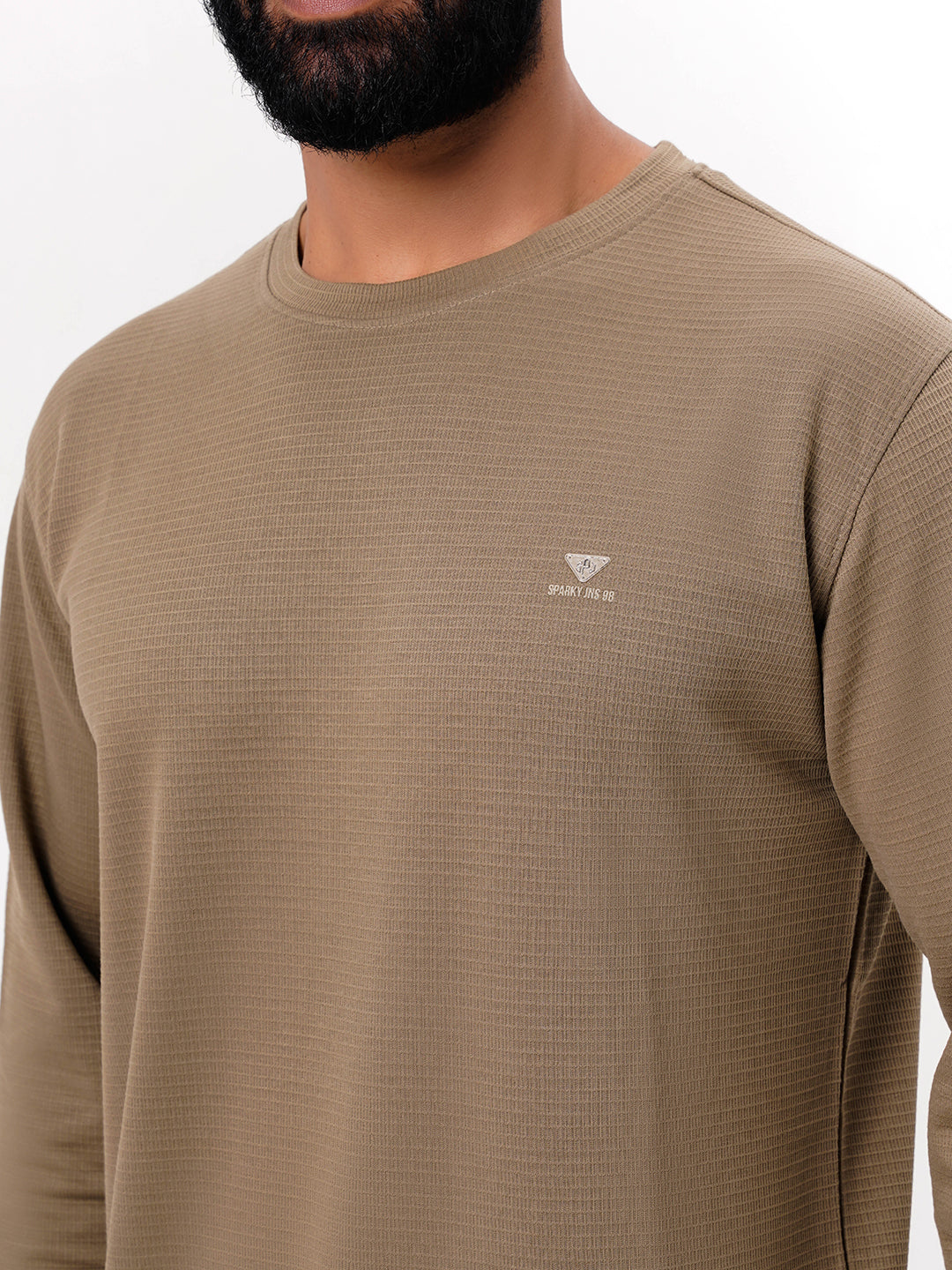 Men's Khaki Solid  Full Sleeves Sweatshirt