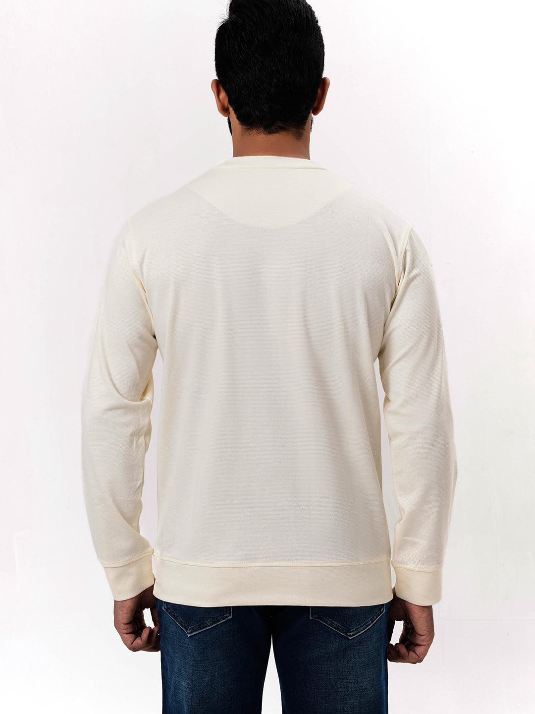 Men's Cream Solid  Full Sleeves Sweatshirt