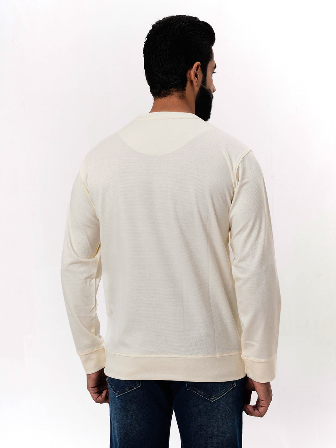 Men's Cream Solid  Full Sleeves Sweatshirt