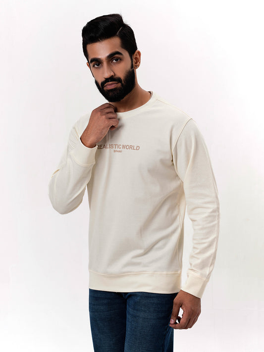 Men's Cream Solid  Full Sleeves Sweatshirt