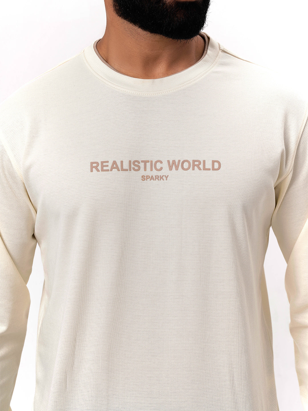 Men's Cream Solid  Full Sleeves Sweatshirt