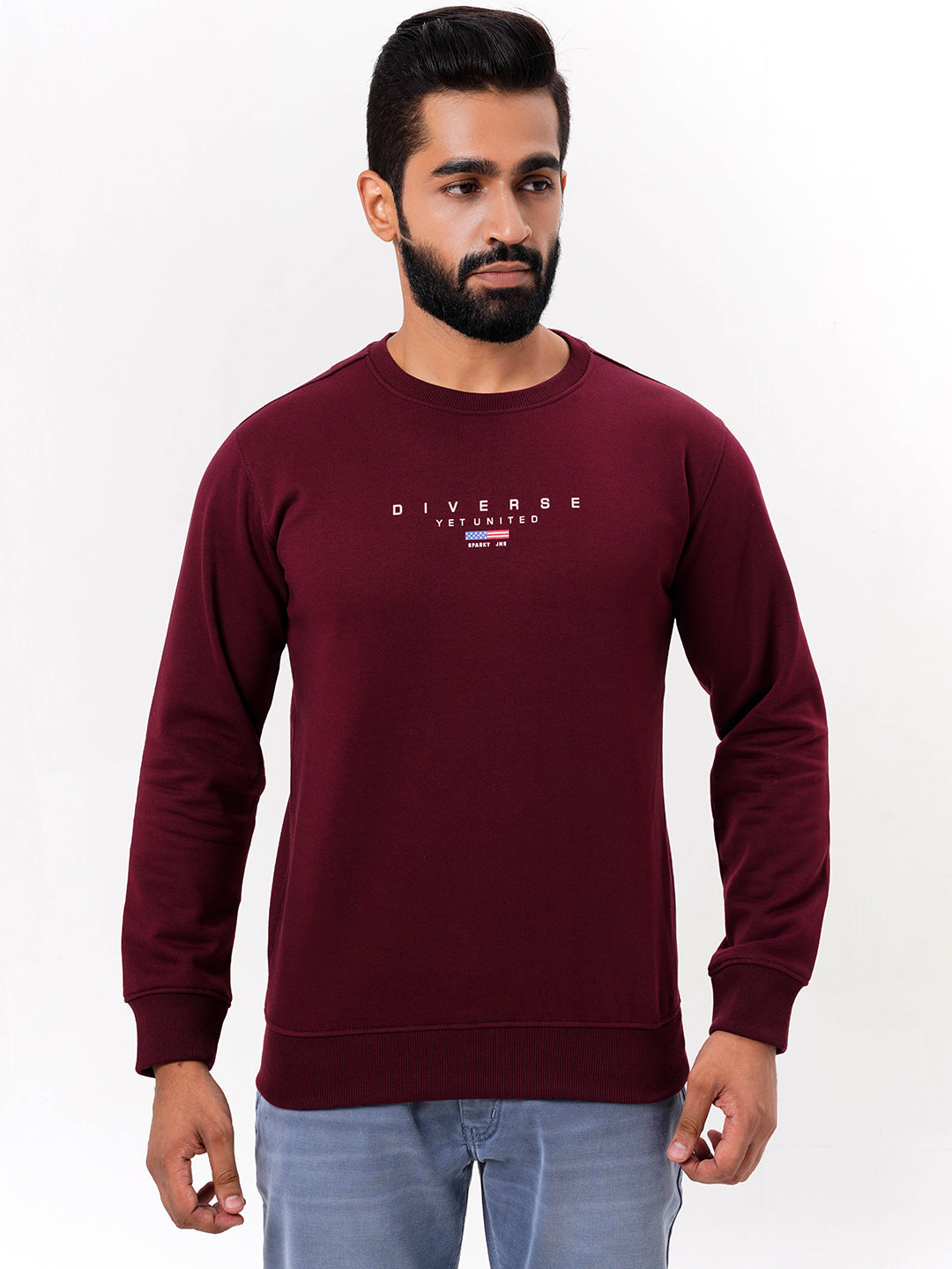 Men's Mehroon Solid  Full Sleeves Sweatshirt