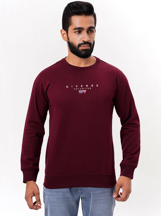 Men's Mehroon Solid  Full Sleeves Sweatshirt