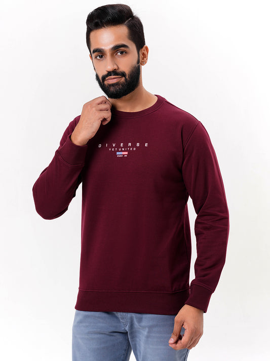Men's Mehroon Solid  Full Sleeves Sweatshirt