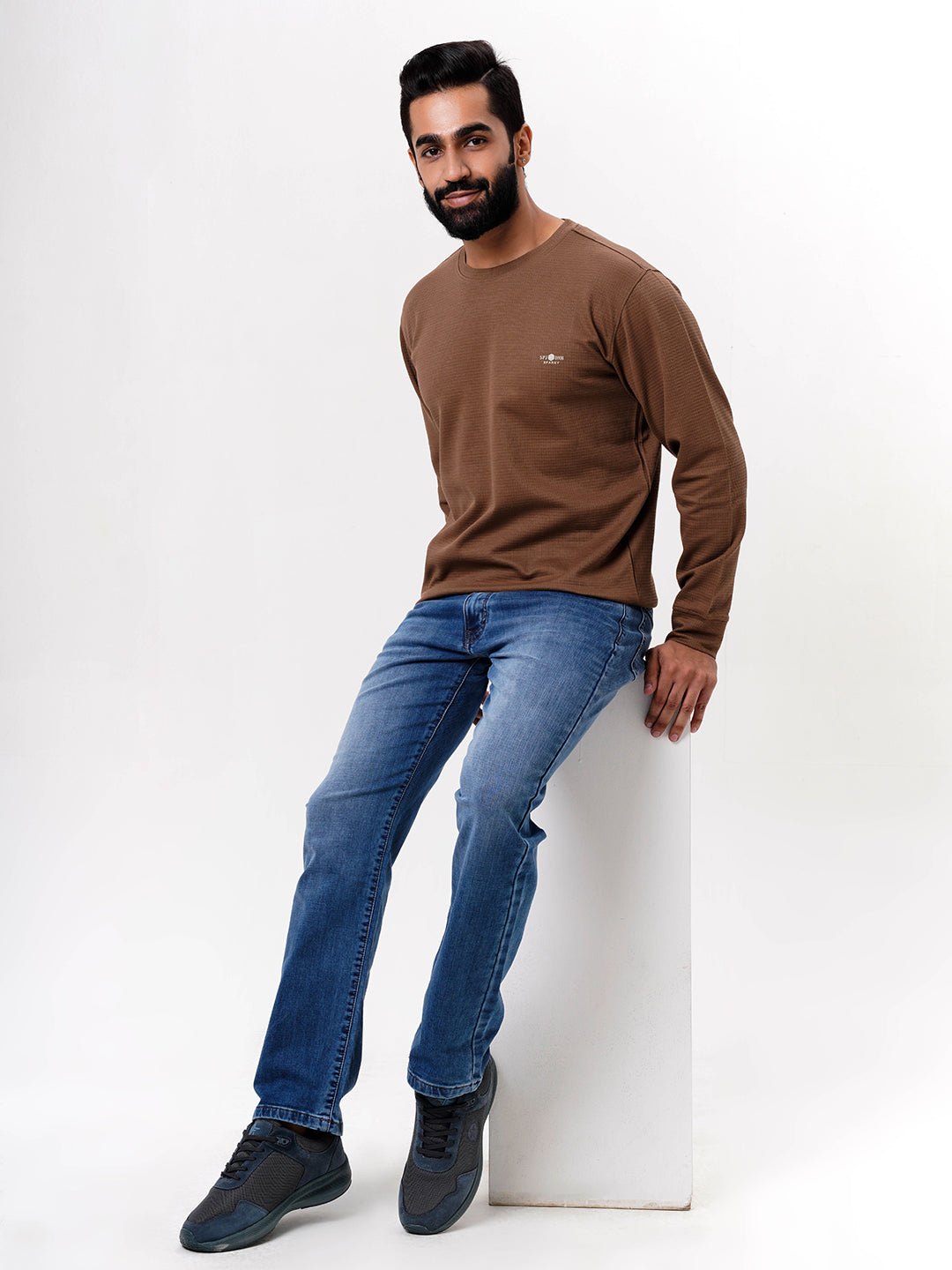 Men's Beige Solid  Full Sleeves Sweatshirt