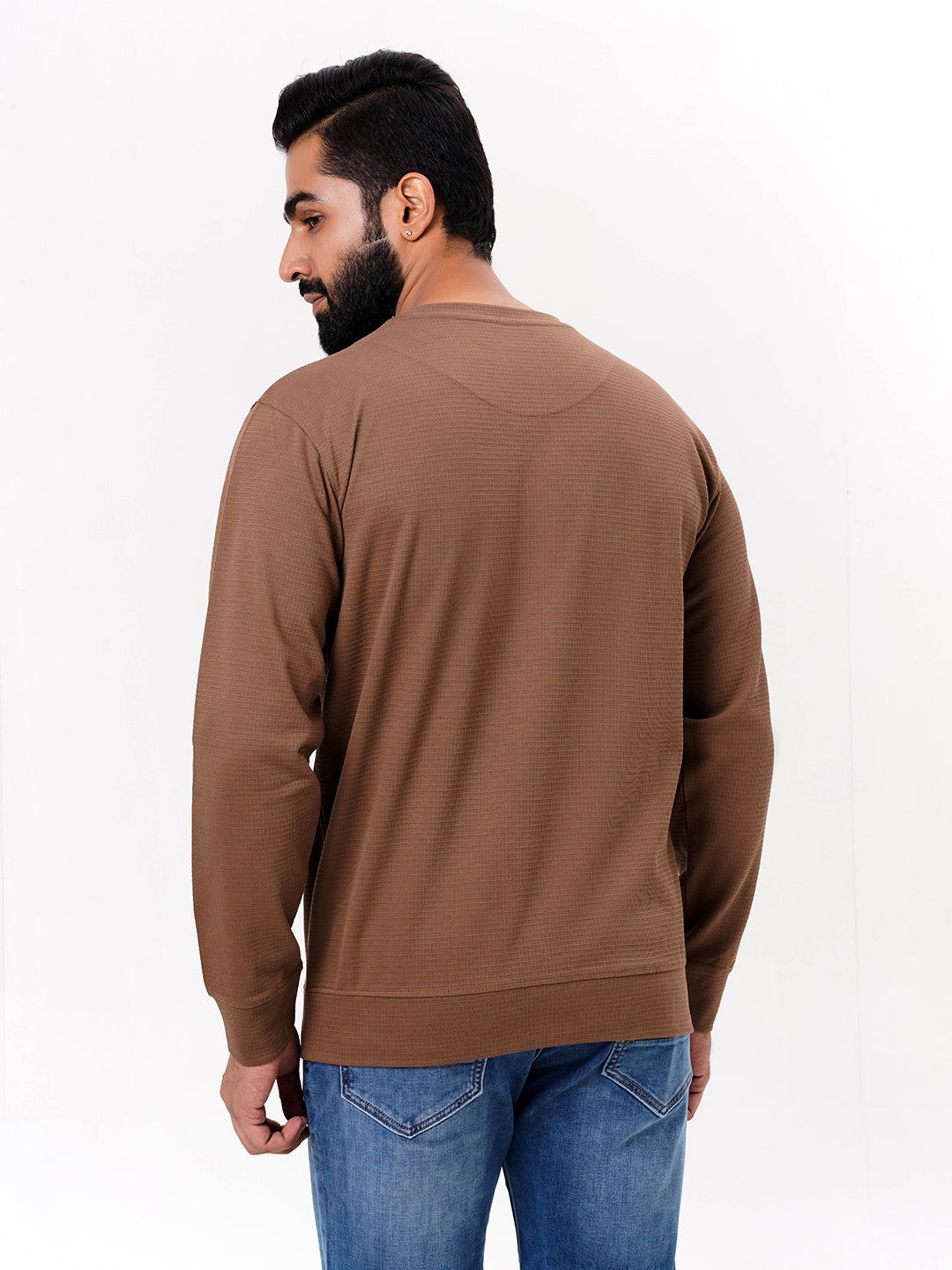 Men's Beige Solid  Full Sleeves Sweatshirt