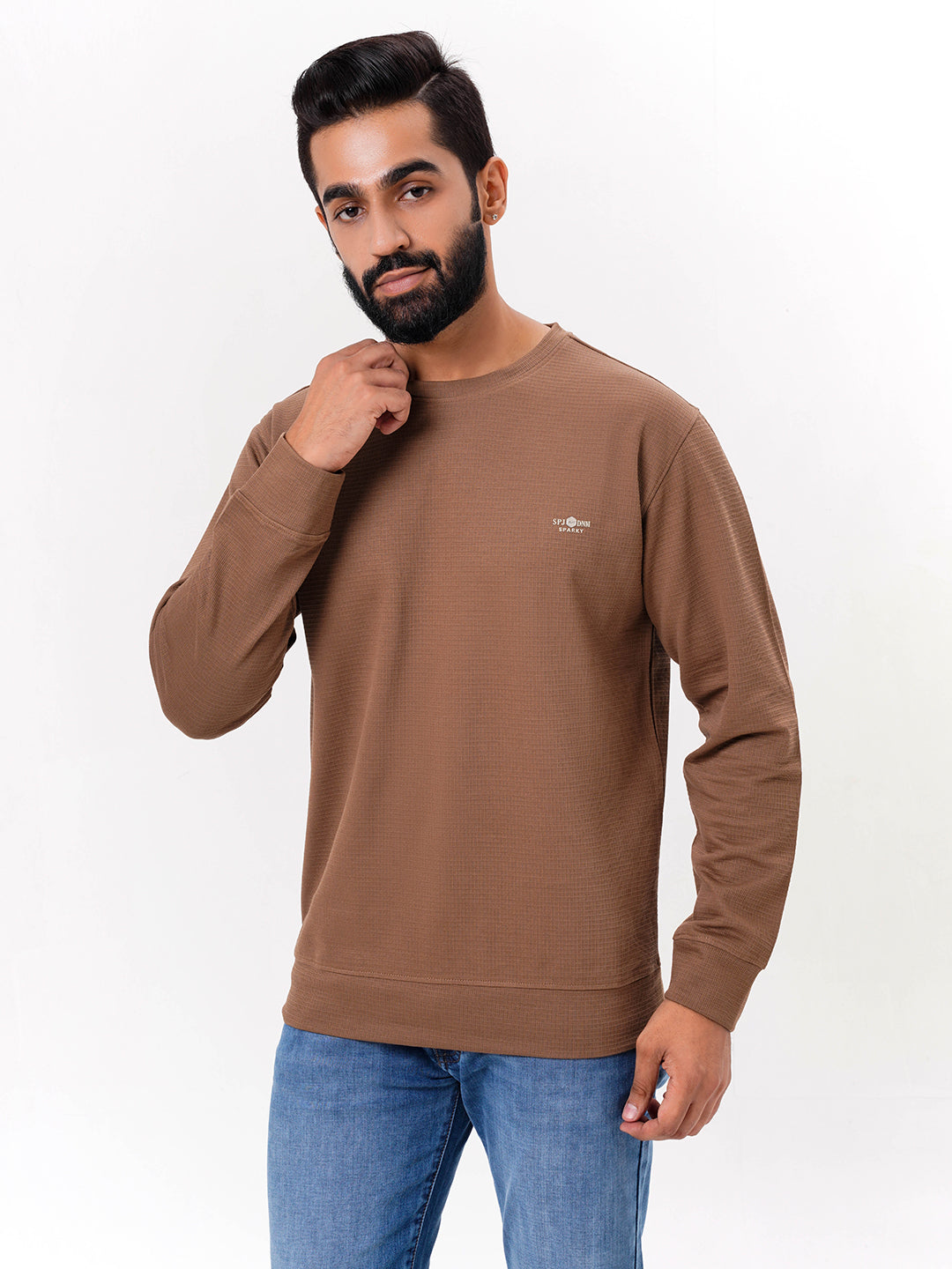 Men's Beige Solid  Full Sleeves Sweatshirt