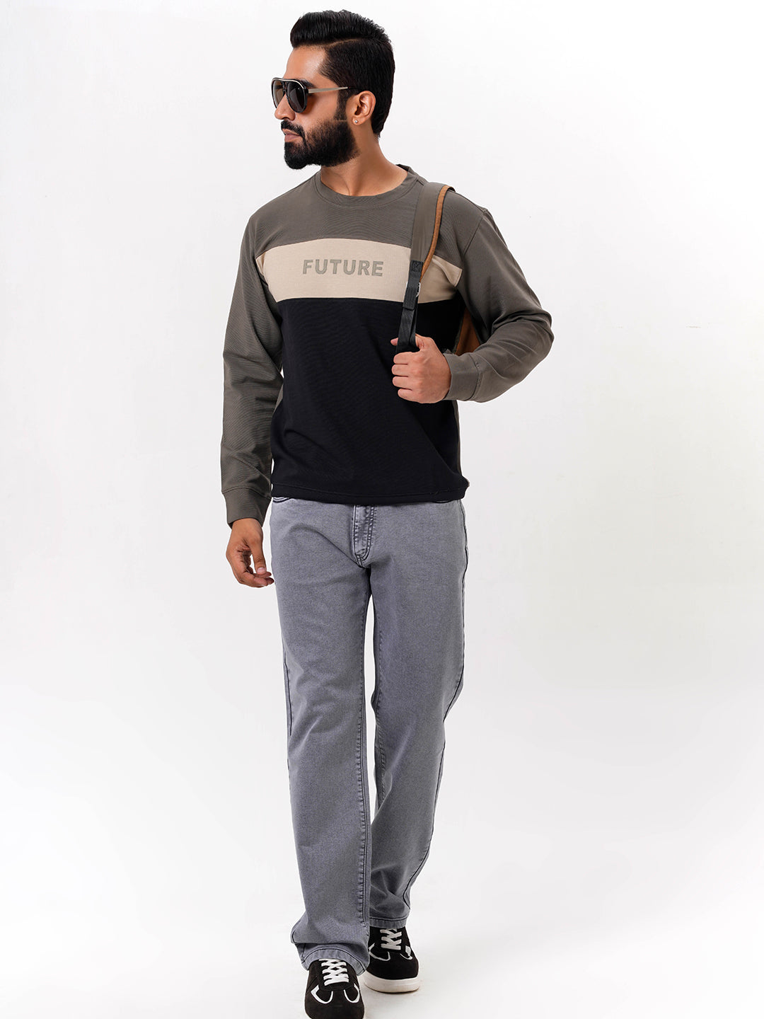 Men's Olive Solid  Full Sleeves Sweatshirt