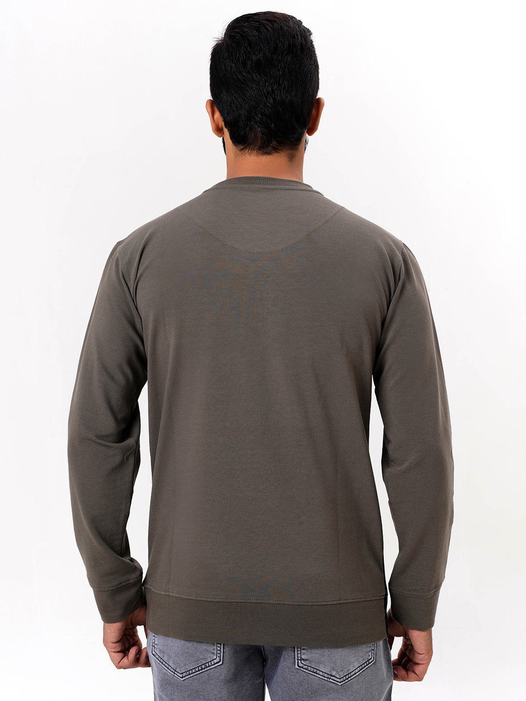 Men's Olive Solid  Full Sleeves Sweatshirt