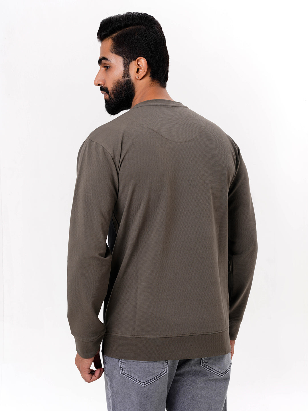 Men's Olive Solid  Full Sleeves Sweatshirt