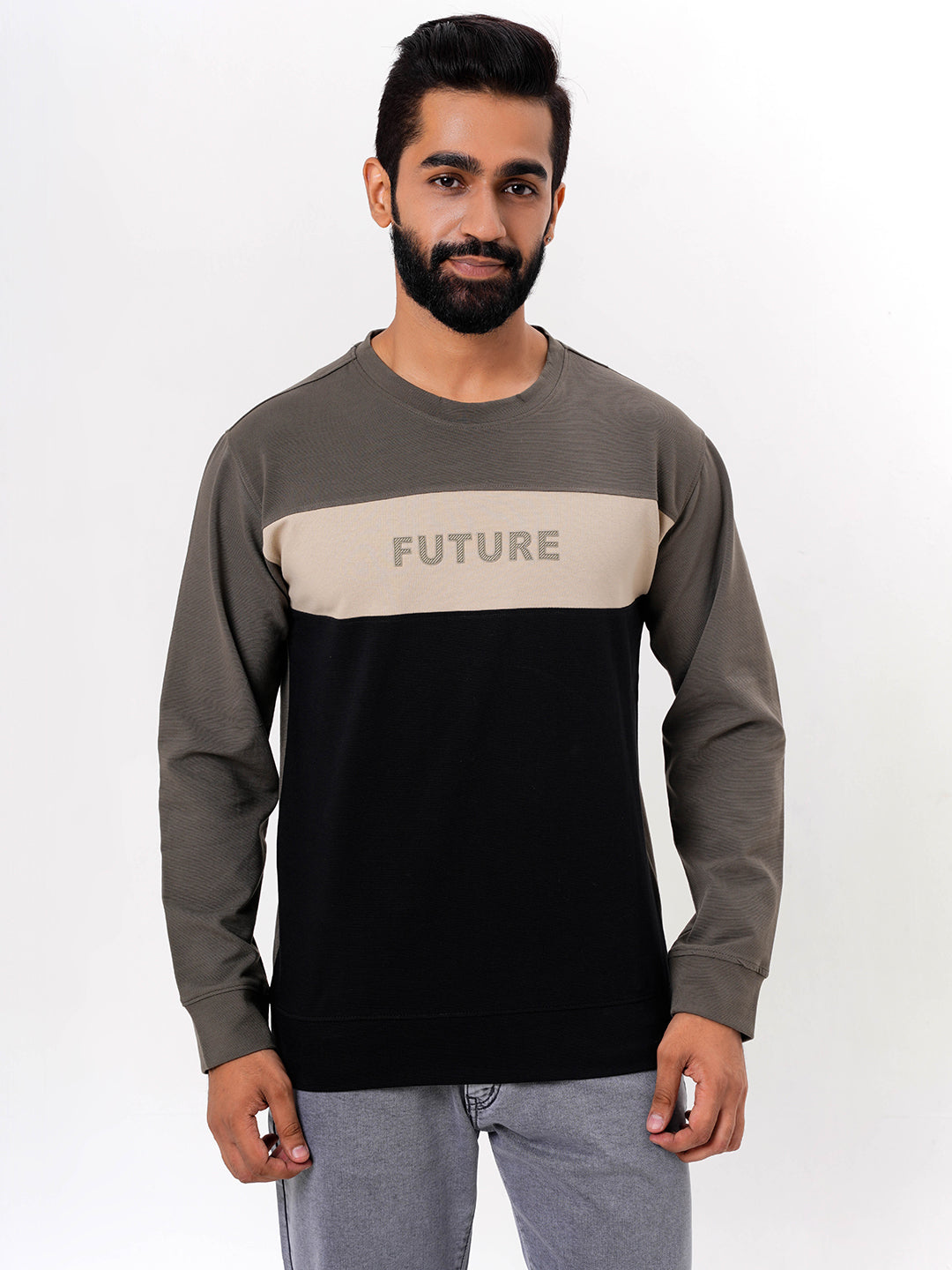 Men's Olive Solid  Full Sleeves Sweatshirt