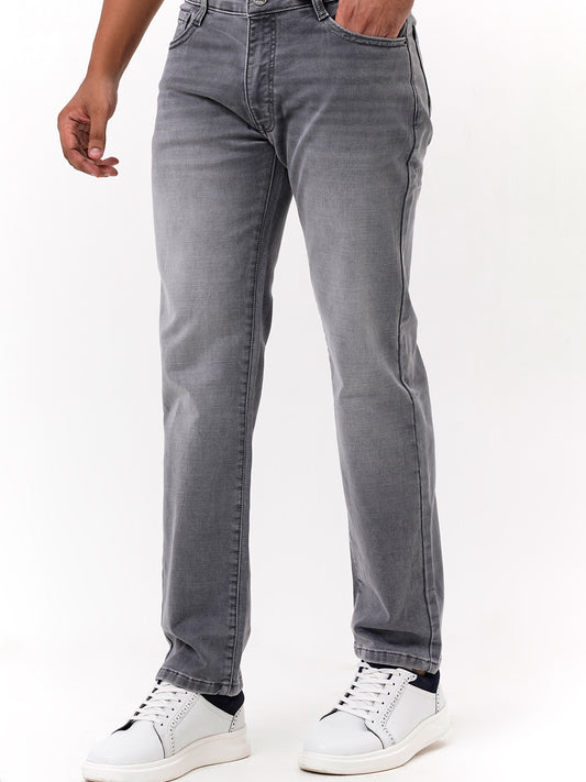 Men Dark Grey Straight Fit Denim