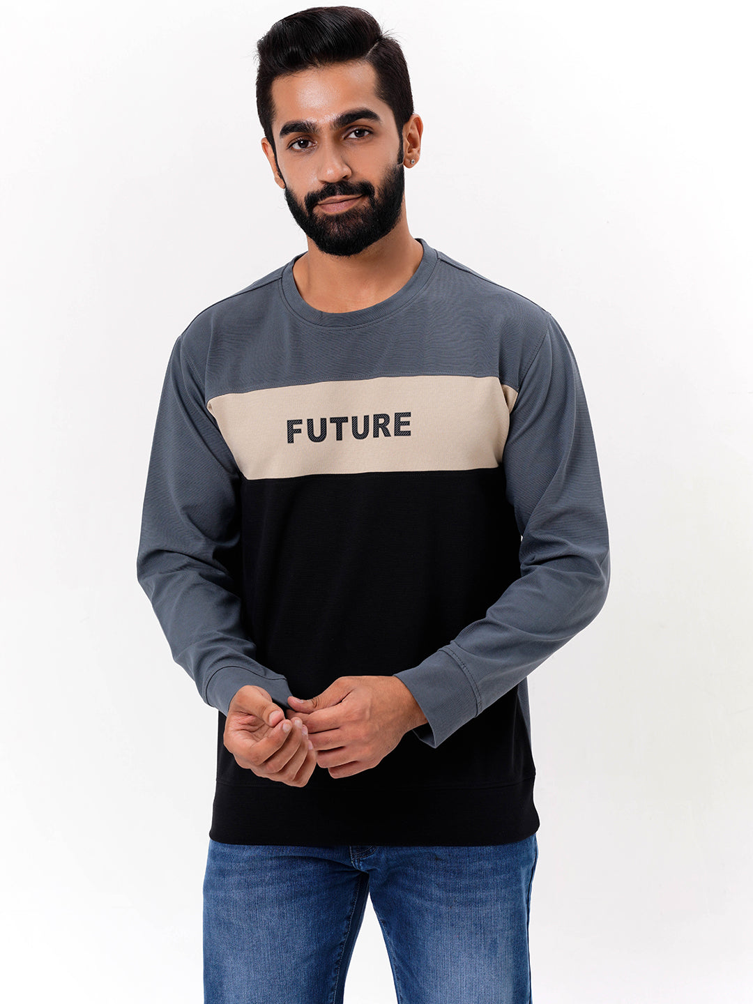 Men's Grey Solid  Full Sleeves Sweatshirt